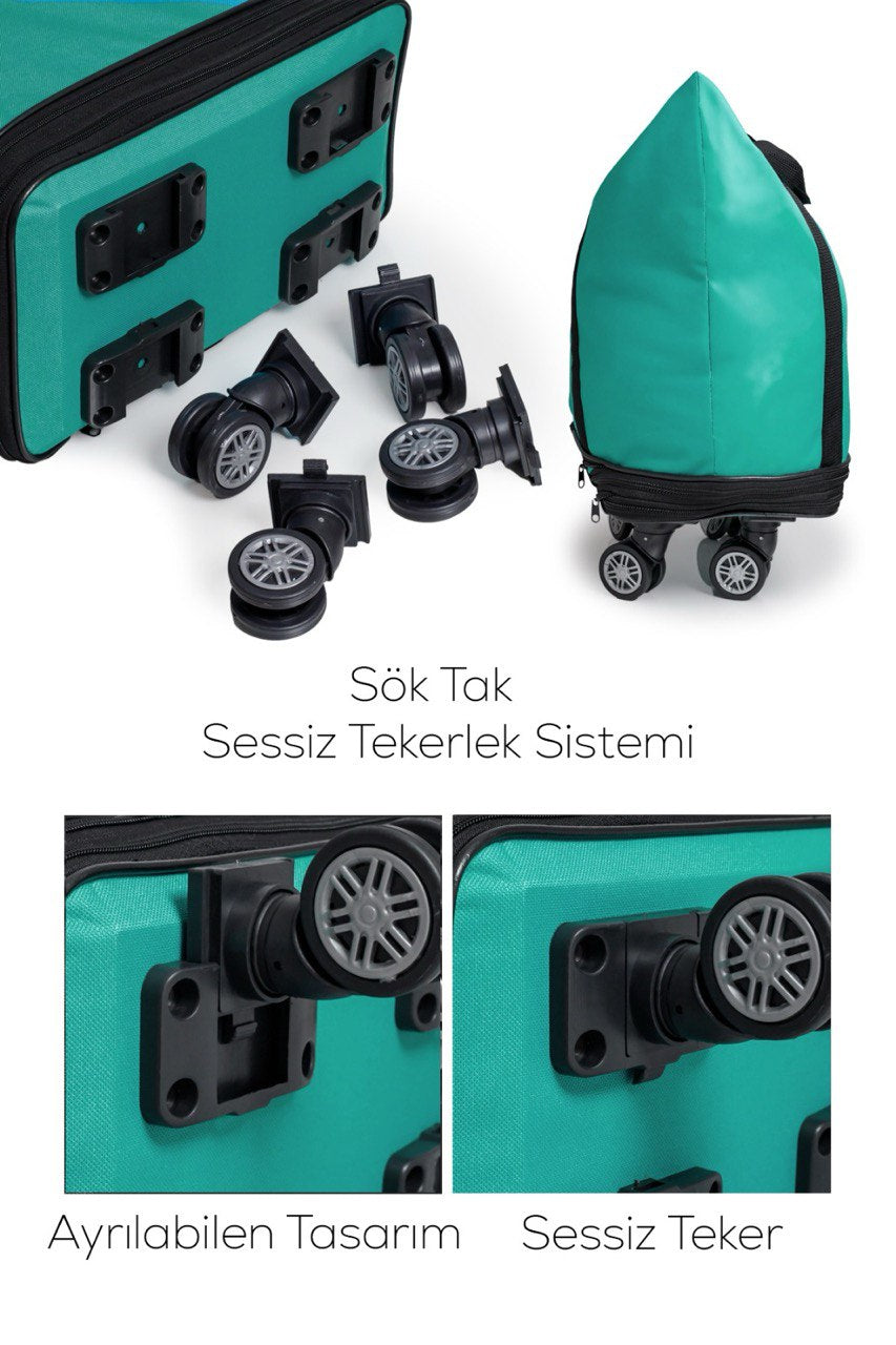 İki Körüklü Demonte Sessiz Tekerlekli Valiz/Çanta/Bavul(yeşil)
