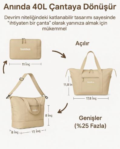 Genişleyebilen Ve Küçülebilen Körüklü Günlük-Seyahat-Gezi-Omuz Çantası(BEJ)