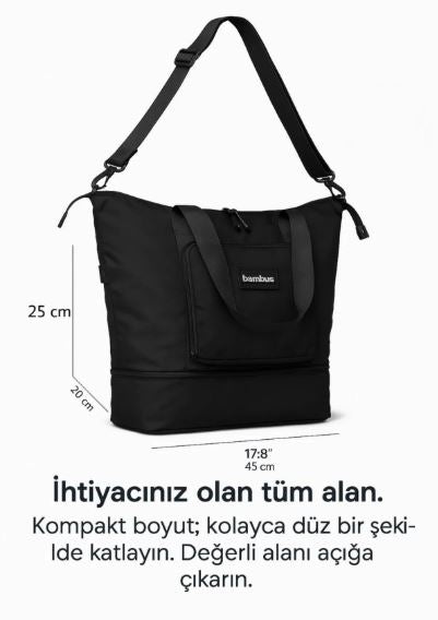 Genişleyebilen Ve Küçülebilen Körüklü Günlük-Seyahat-Gezi-Omuz Çantası(SİYAH)
